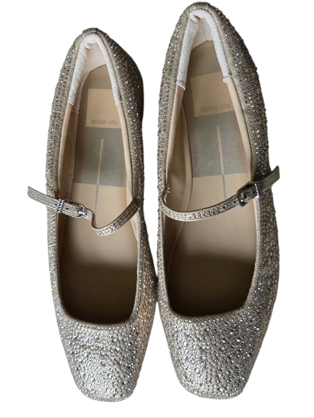 Dolce Vita Reyes Crystal Ballet Mary Jane Flats Light Gold Square Toe Size 7.5 - Picture 2 of 9